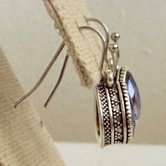 Iridescent Purple Teardrop Silver Plated Earrings Coquette Romantic Petite Glam - Picture 4 of 7